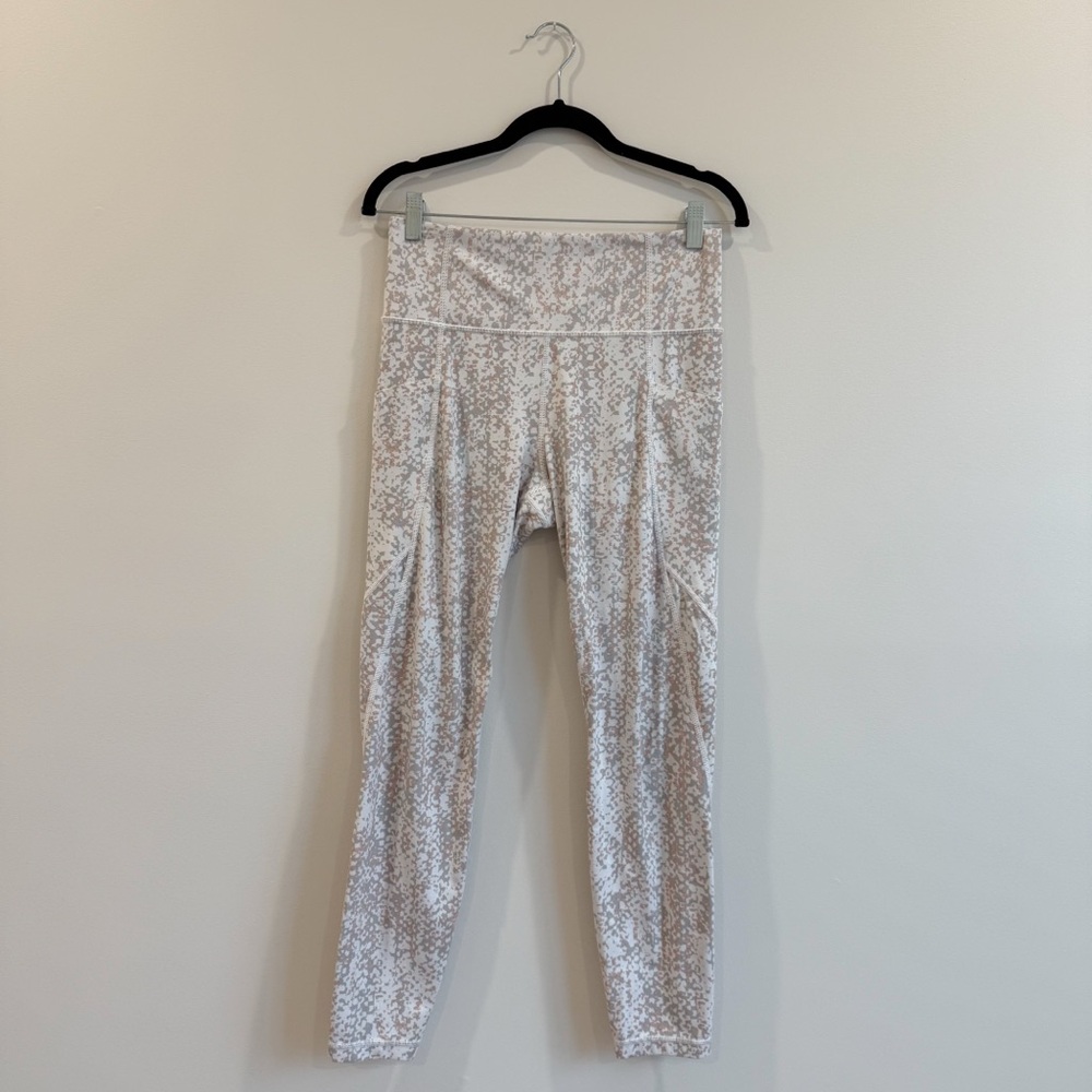 Athleta Leggings Cream & Grey w/ Pink Pattern